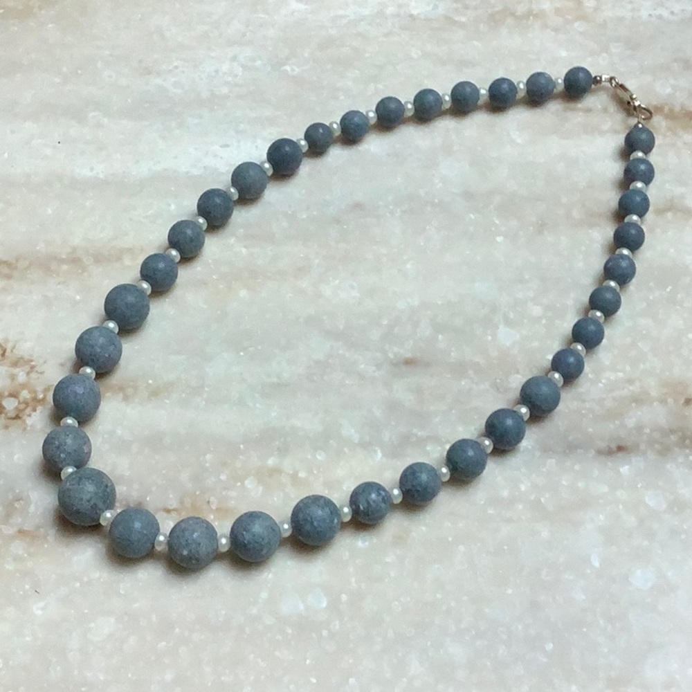 😍925 Silver Aventurine & Pearl Beaded Necklace 18”😍 NWOT